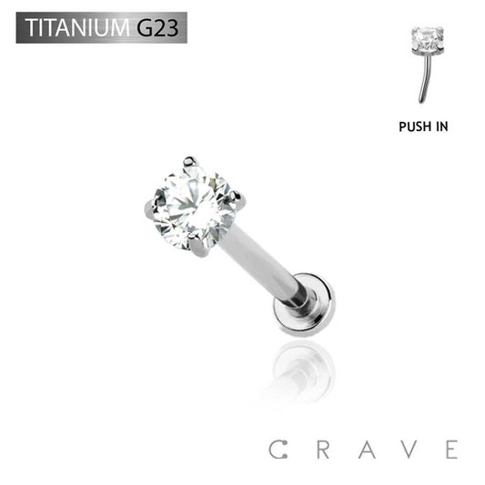 Titanium Prong Set Push In Threadless Labret