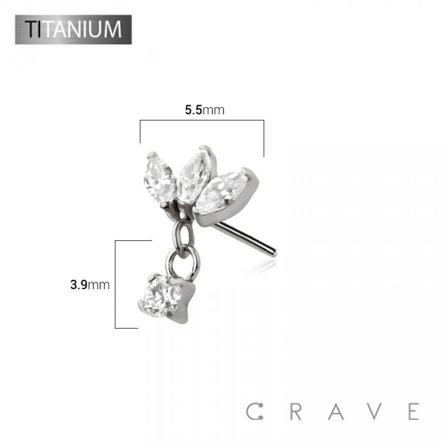 Titanium Threadless Push In Triple Marquise