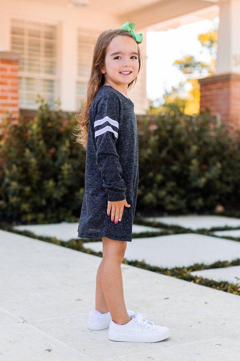 Girls' Heathered Charcoal Varsity Stripe Longsleeve: Grey / 6-7yrs