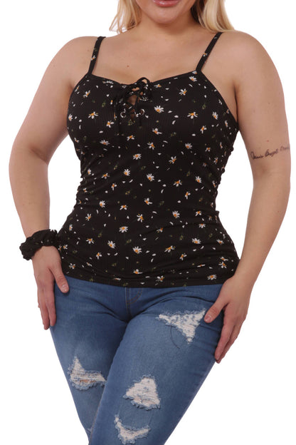 Plus Size Lace-Up Tank Tops Black