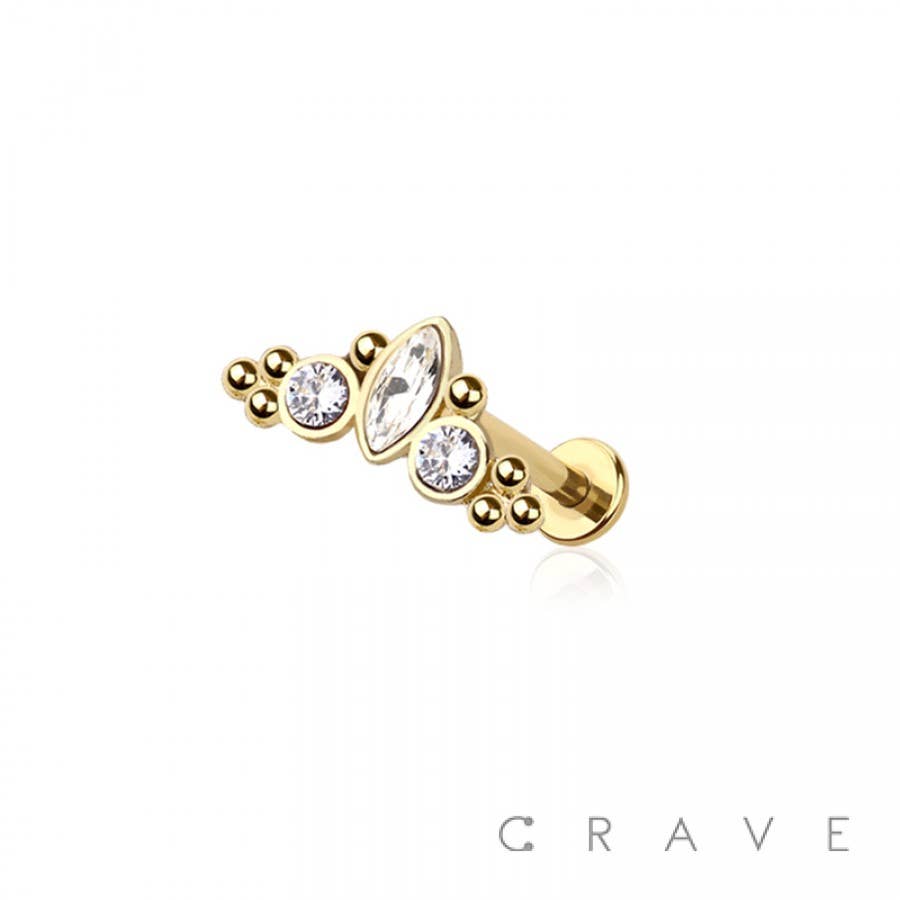 CZ Paved Triple Gem w/Cluster Labret