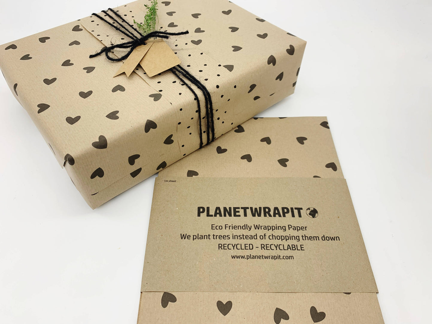 Black Hearts Recycled Eco Kraft Wrapping Paper