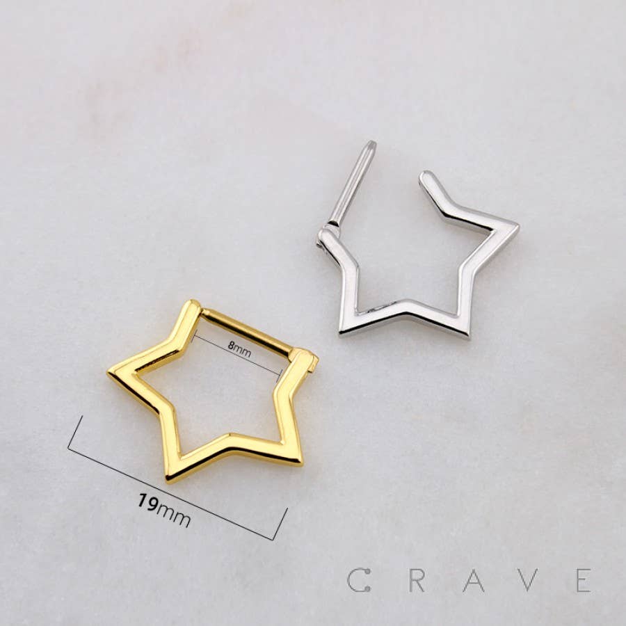 STAR SHAPED SEPTUM HINGED SEGMENT HOOP RING 316L SURGICAL ST: Yellow Gold