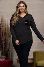 Sequins Patch Pocket Knit Plus Size Top