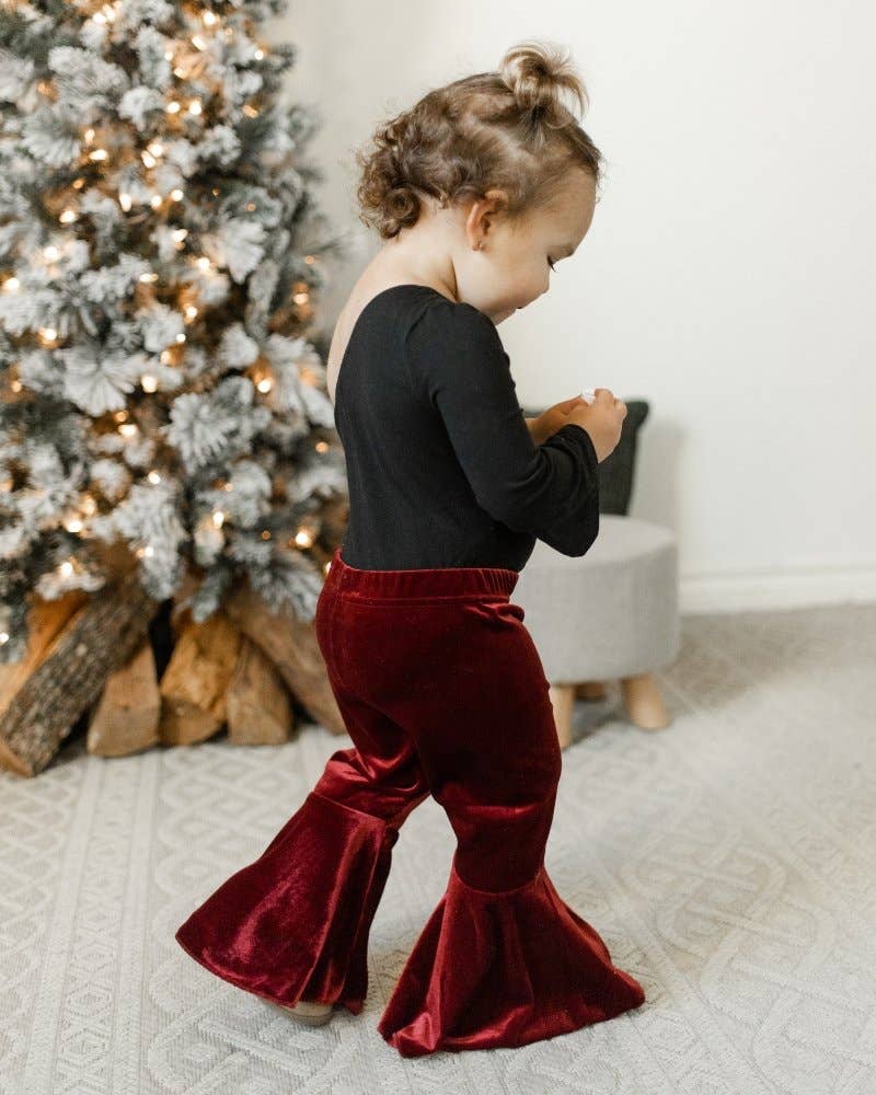 Girls Lina Pleated Velour Bell Bottoms
