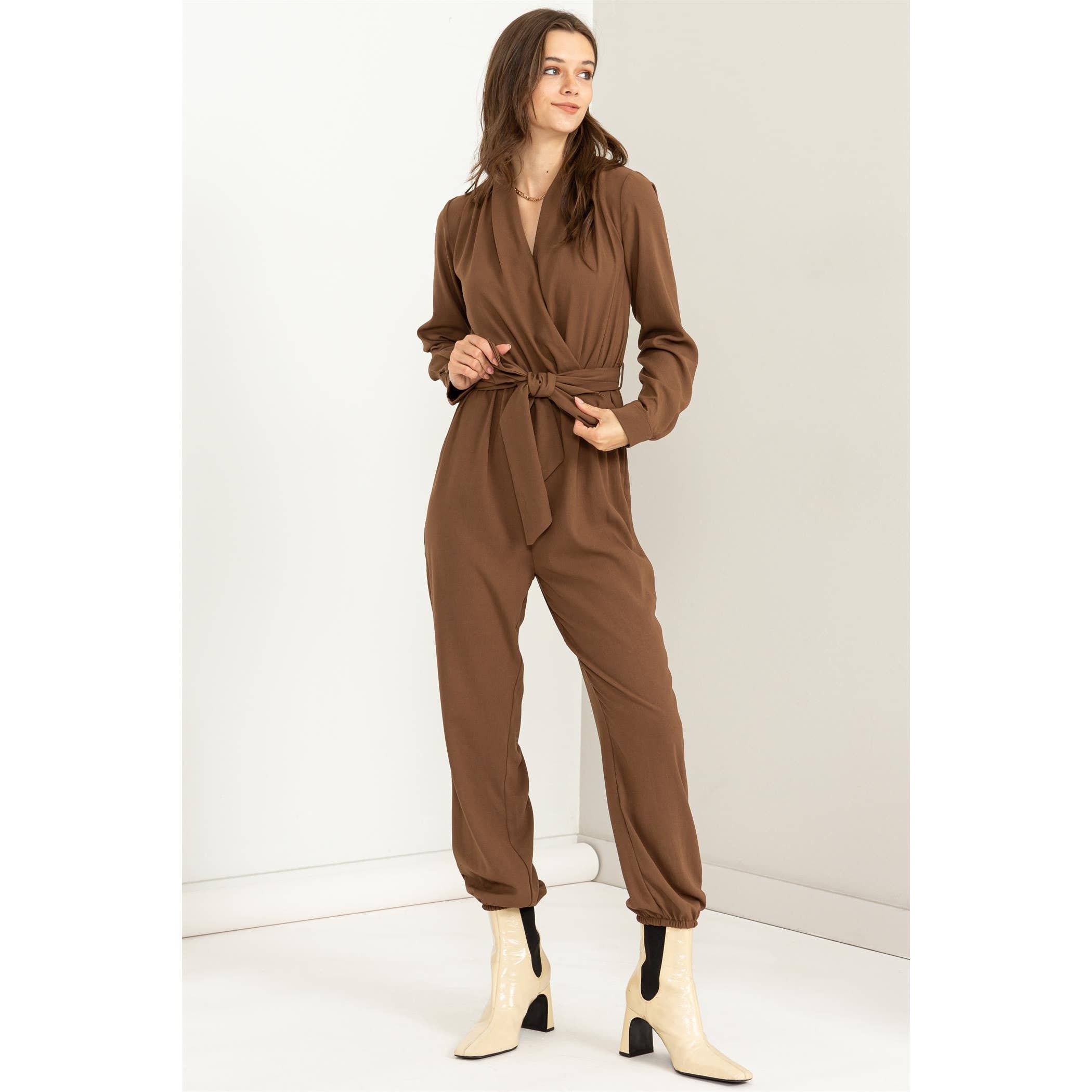 Weekend Outing Tie-Belt Long Sleeve Jumpsuit