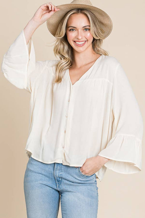 Button Down Ruched Detail Boxy Top