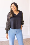 Glamour Gaze Black Top w/Shimmer Sleeves