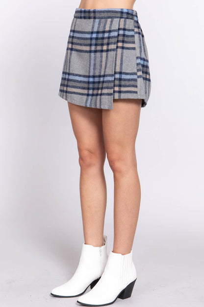 Fitted Wrap Plaid Jacquard Skort