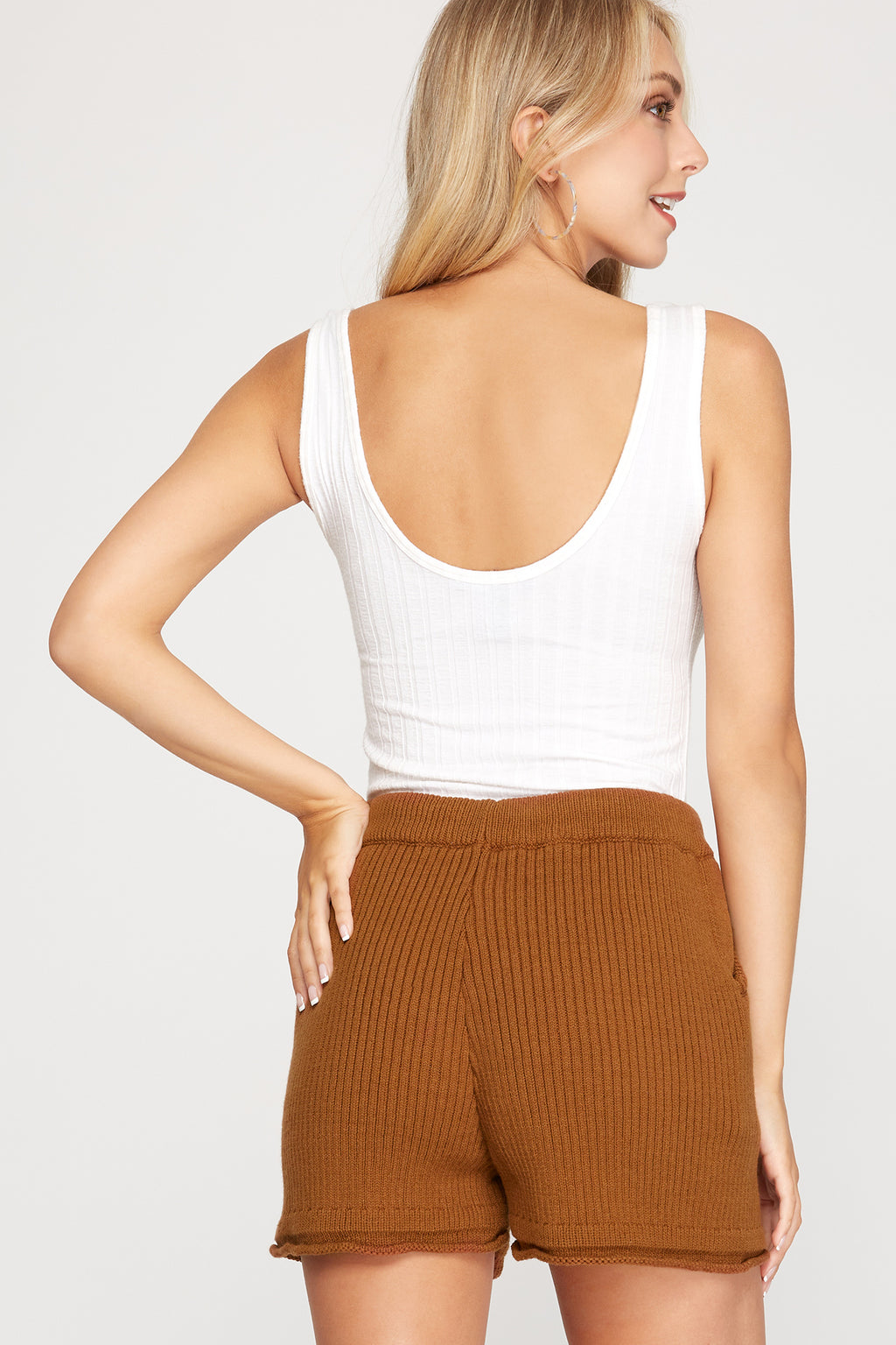 Rib Knit Sweater Shorts w/Pockets