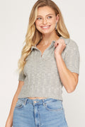 Collared Cropped Knit Sweater Top SS