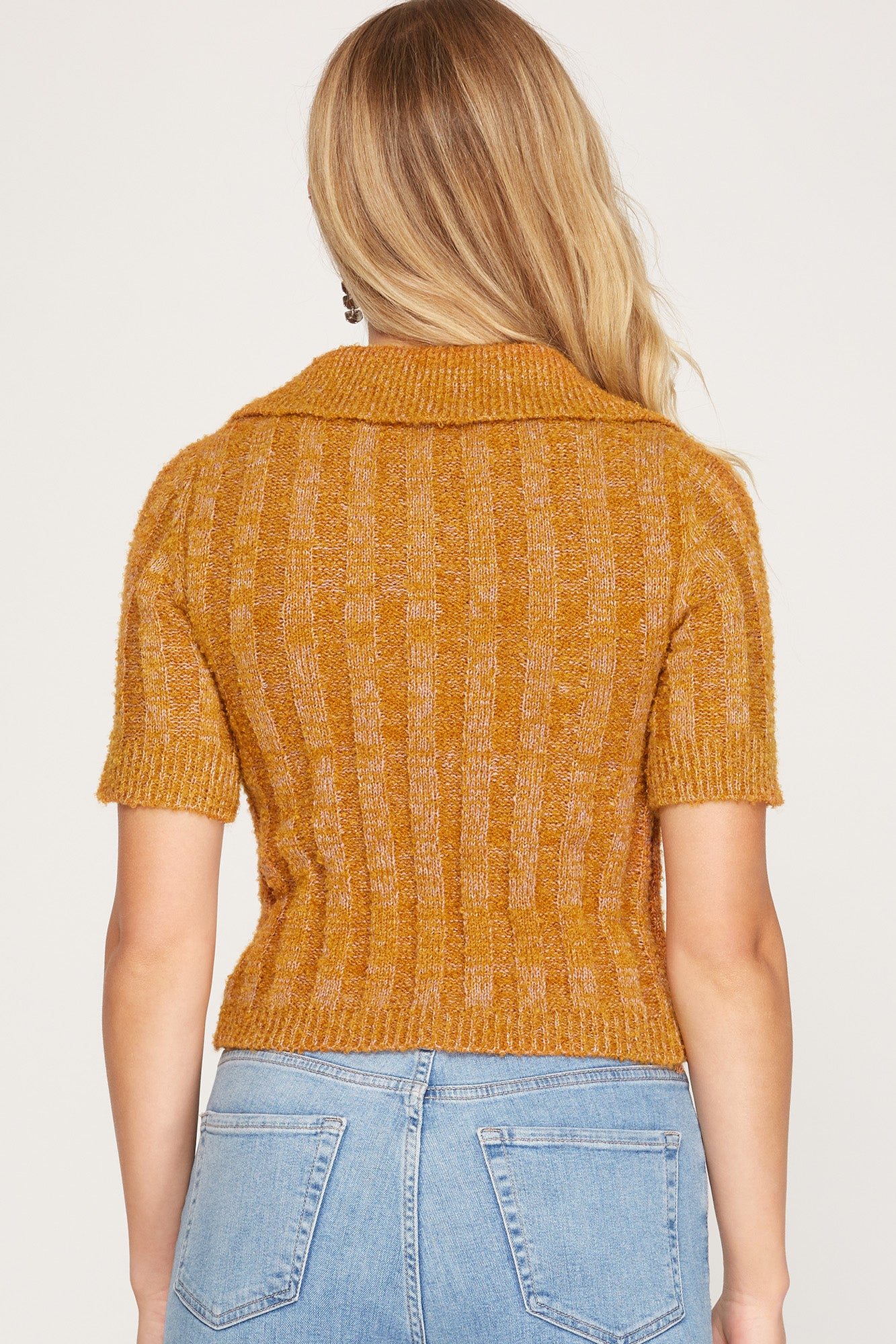 Collared Cropped Knit Sweater Top SS