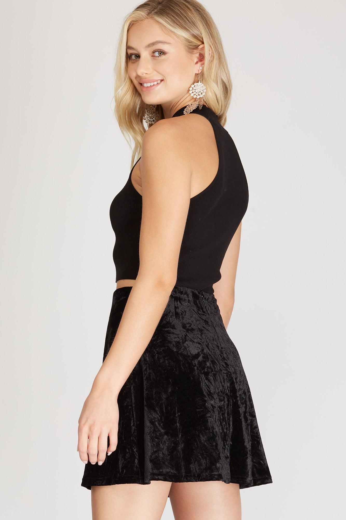 Velvet Mini Skater Skirt 