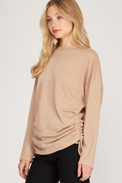 Textured Knit Top w/Ruched Sides