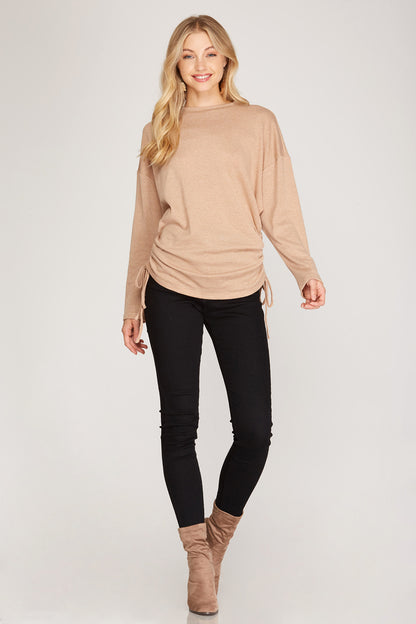 Textured Knit Top w/Ruched Sides