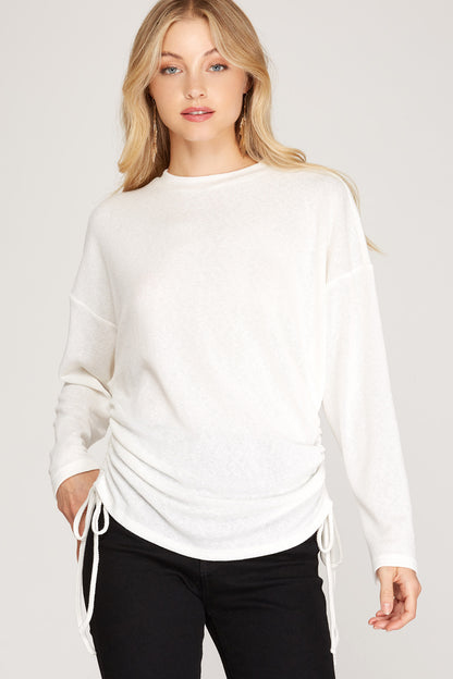 Textured Knit Top w/Ruched Sides