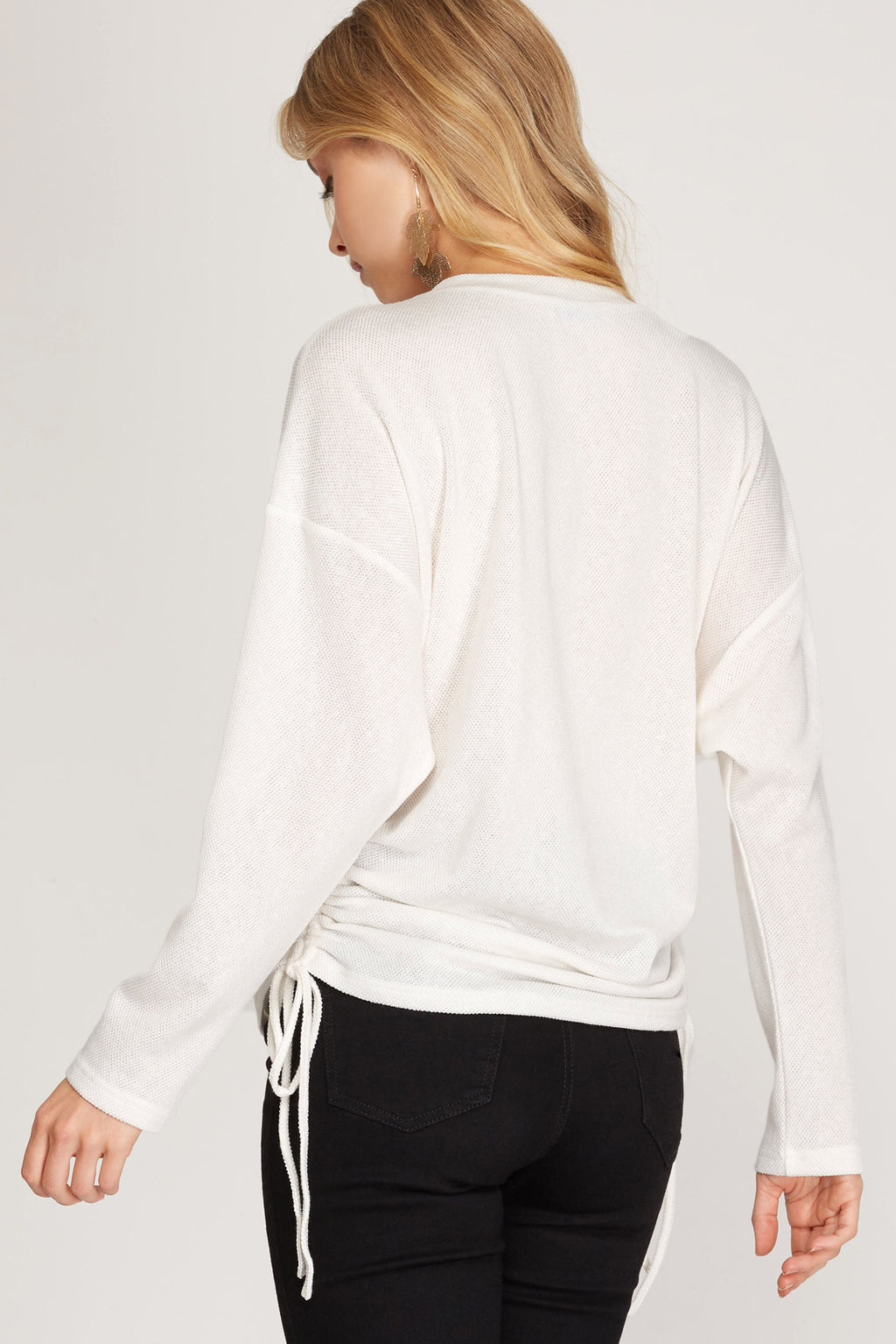 Textured Knit Top w/Ruched Sides