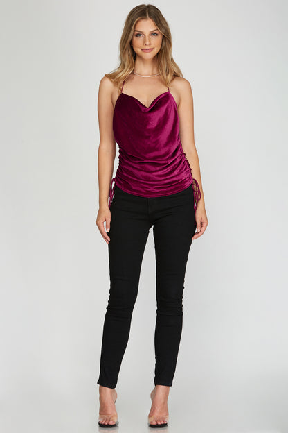 Cowl Neck Velvet Cami Top
