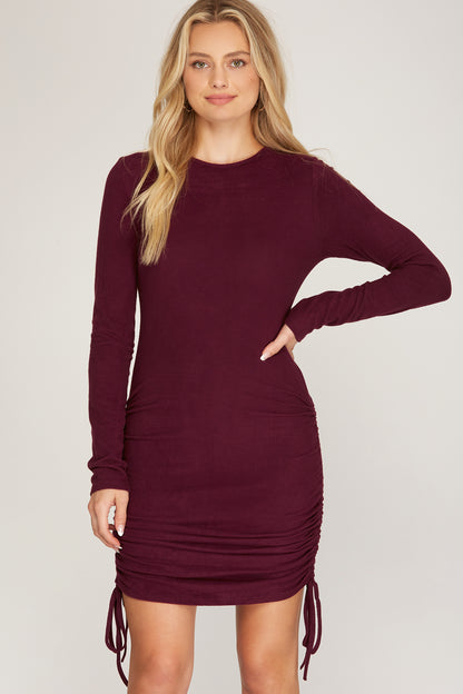 Brushed Stretch Knit Dress w/Ruched Side Detail
