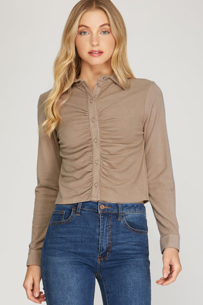 Long Cuff Sleeve Brushed Stretch Knit Top