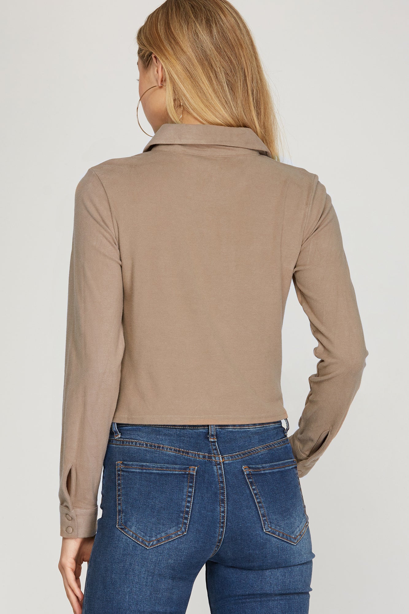 Long Cuff Sleeve Brushed Stretch Knit Top