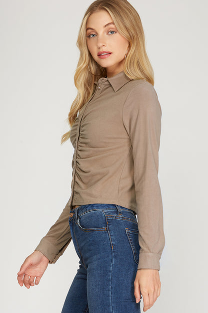 Long Cuff Sleeve Brushed Stretch Knit Top