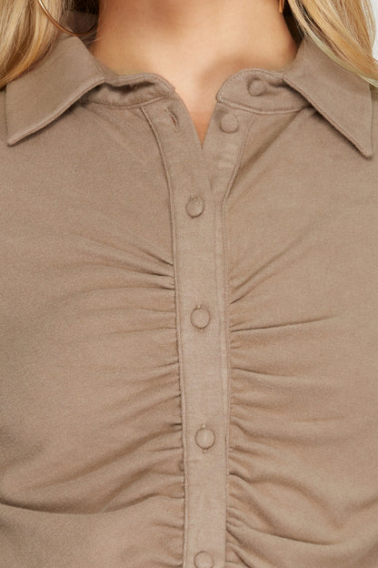 Long Cuff Sleeve Brushed Stretch Knit Top