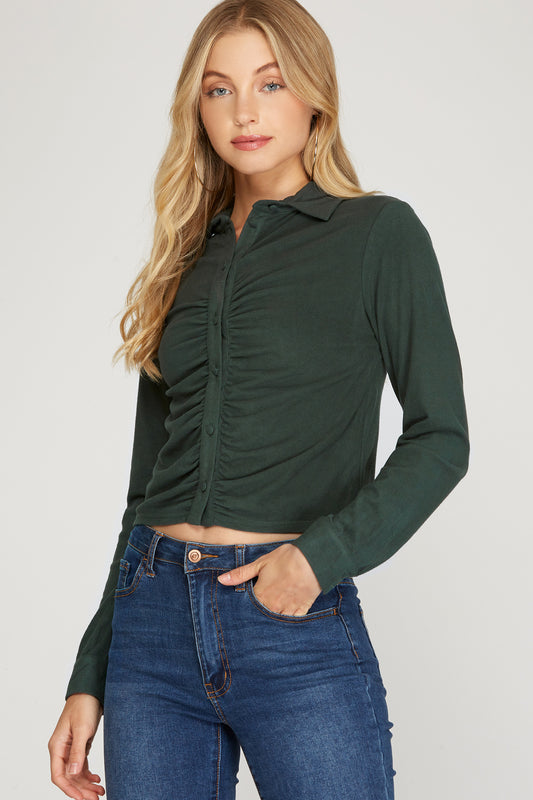 Long Cuff Sleeve Brushed Stretch Knit Top