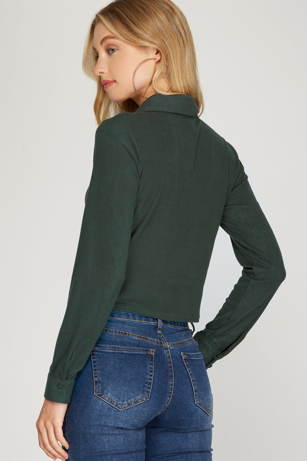 Long Cuff Sleeve Brushed Stretch Knit Top