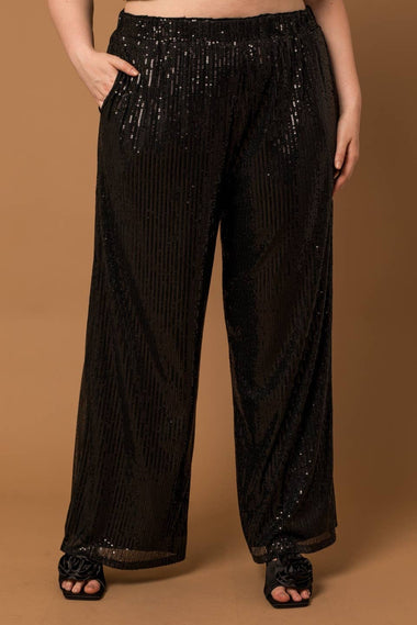 Plus Size Sequin Elastic Waist Wide Leg Pants