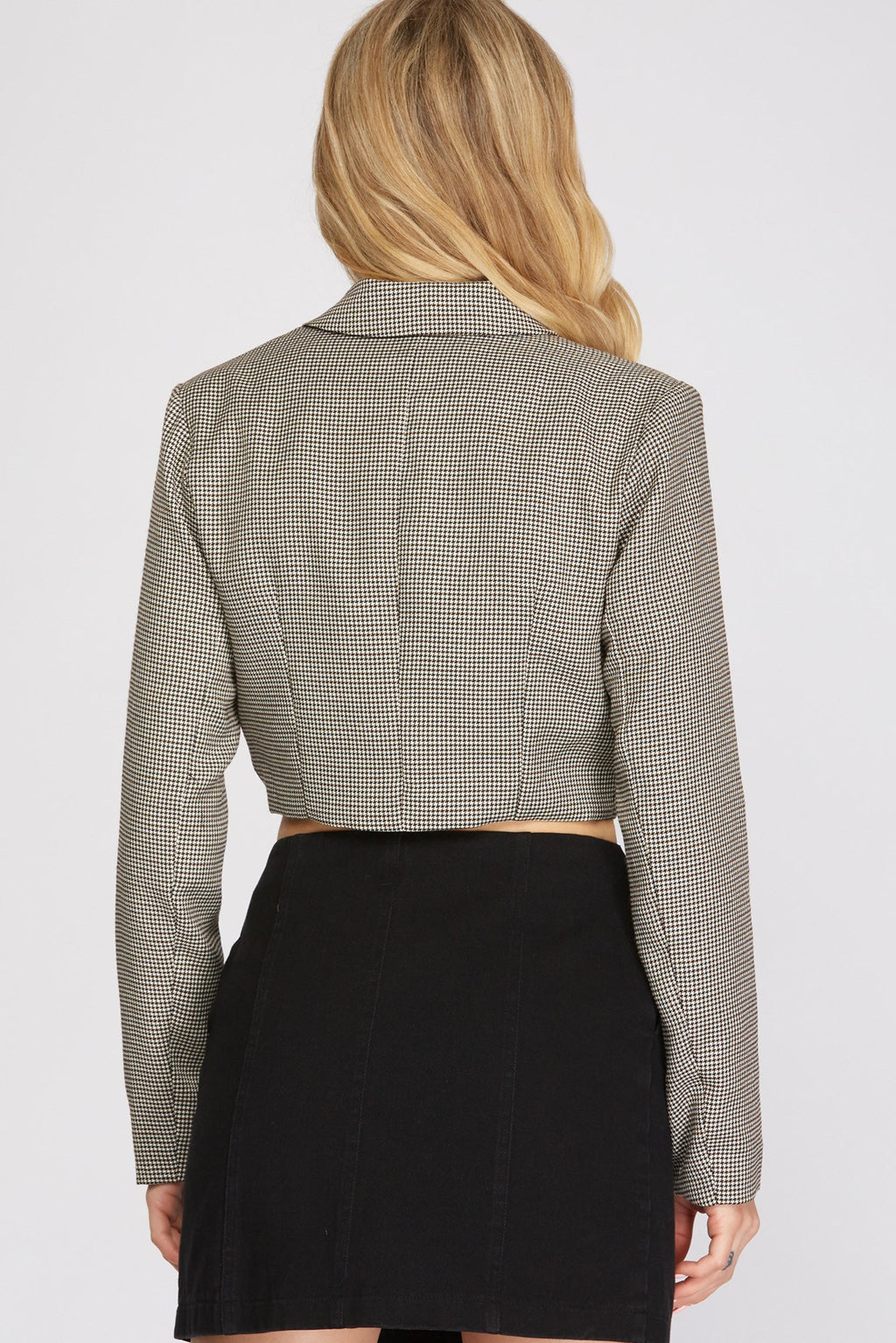 Vintage-Inspired Houndstooth Cropped Blazer