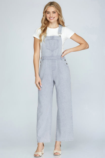 Washed Cotton Twill Overalls w/Pockets 