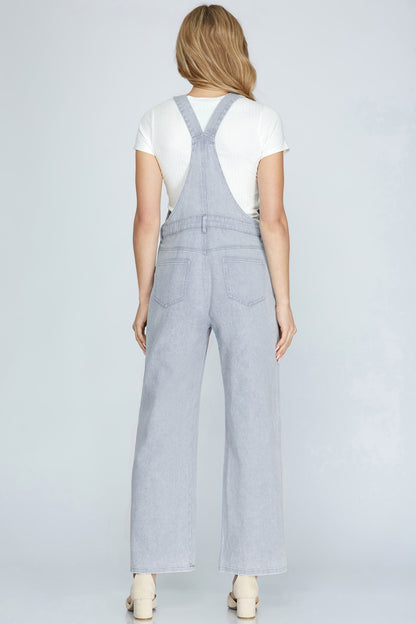 Washed Cotton Twill Overalls w/Pockets 