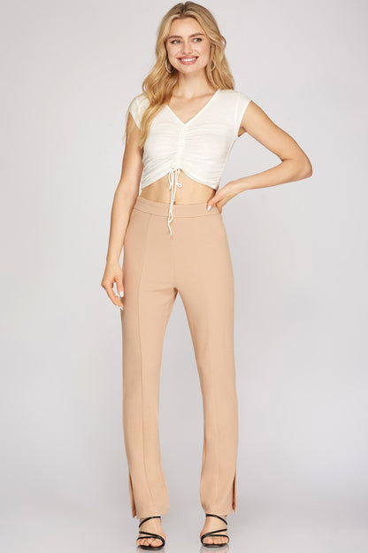 Heavy Knit Side Split-Hem Straight Pants