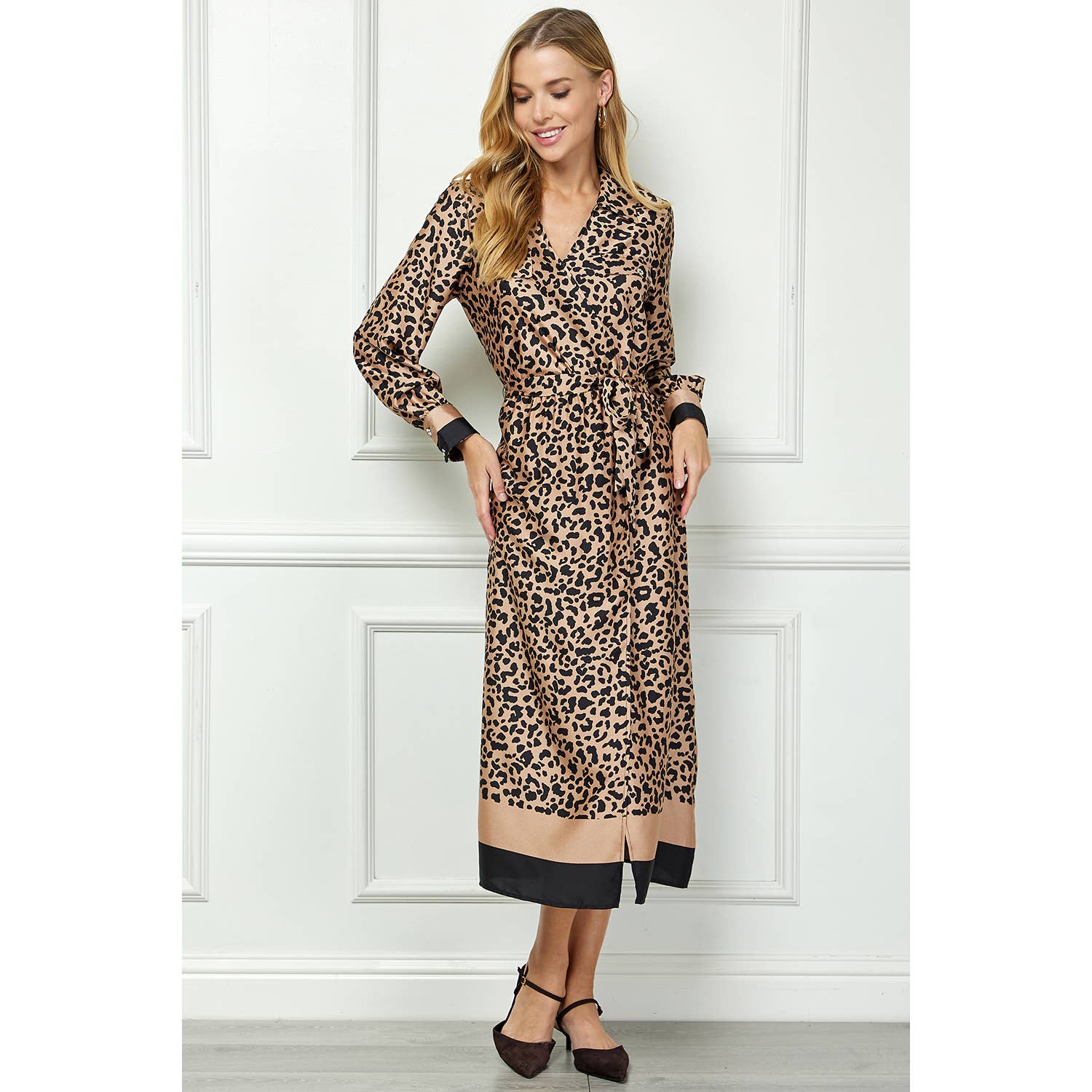Leopard Wrap Midi Dress / The Emerald Fox Boutique Taupe / XL Leopard Wrap Midi Dress / The Emerald Fox Boutique Taupe / XL