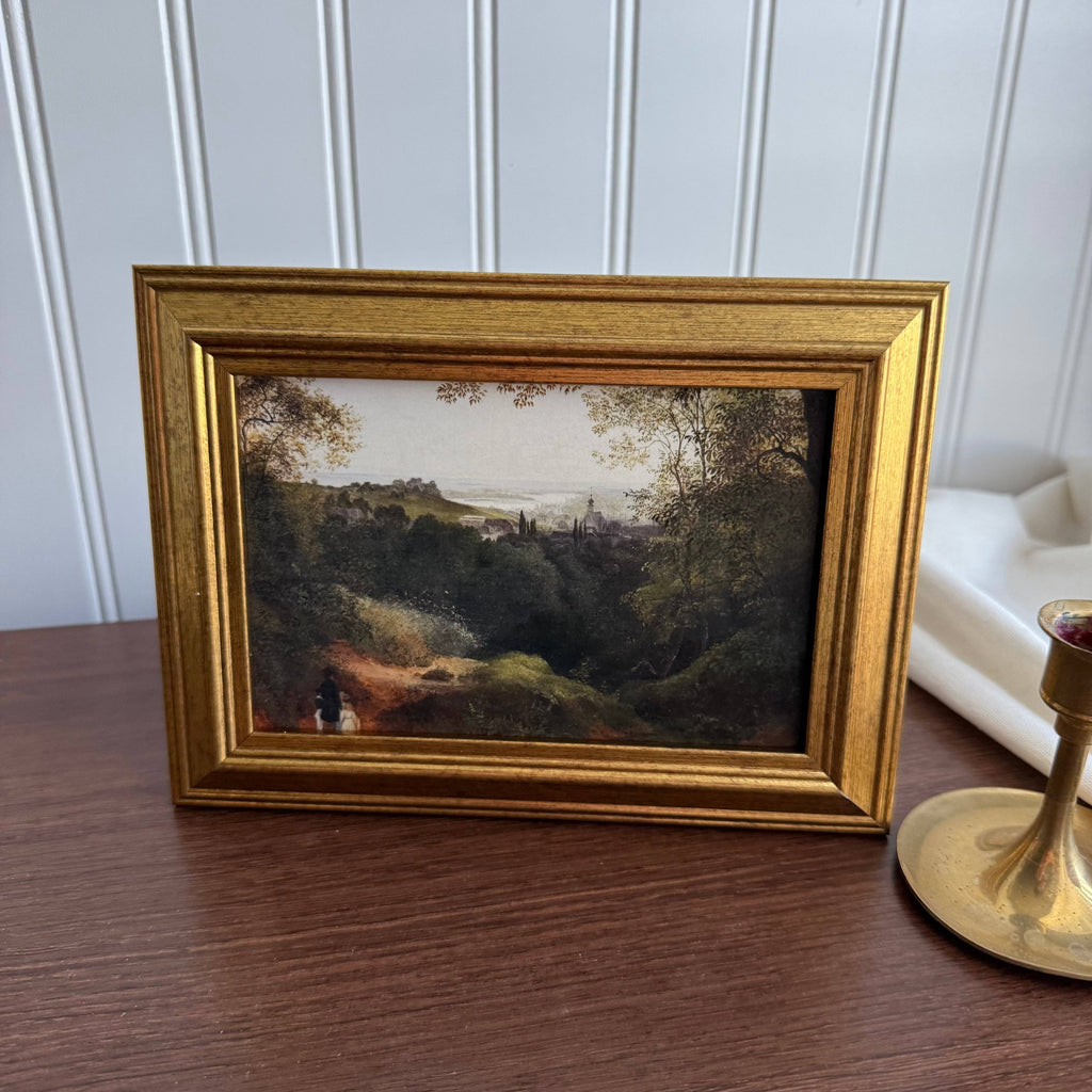 Vintage Style Church On a Hill Scenery Art Print Framed