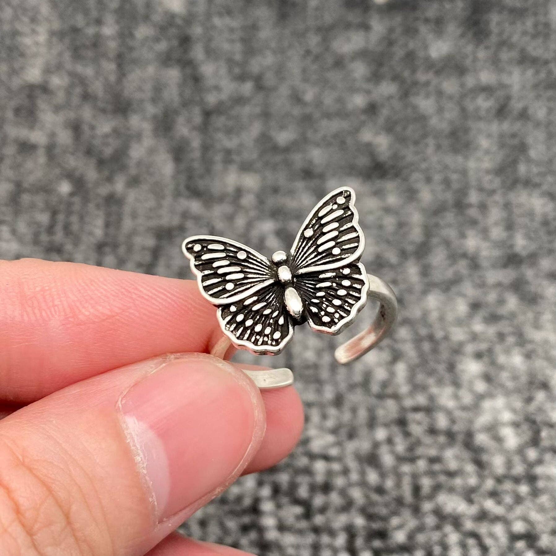 Antique-Inspired Silver Butterfly Adjustable Ring