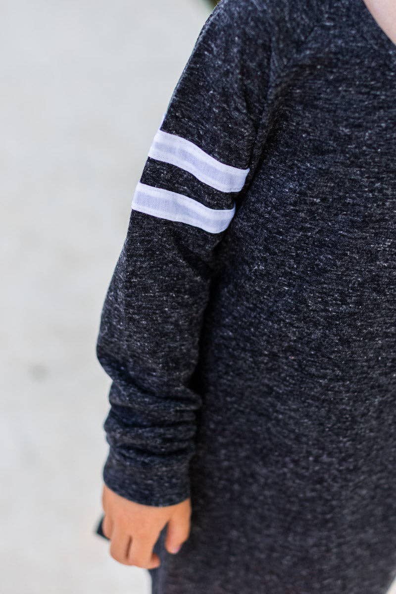 Girls' Heathered Charcoal Varsity Stripe Longsleeve: Grey / 6-7yrs
