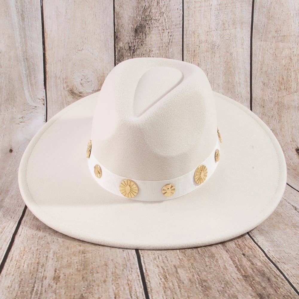 Gold Sun Concho Band Wide Brim Felt Hat