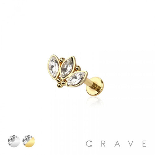 CZ Paved Triple Marquise Gem w/Cluster Labret