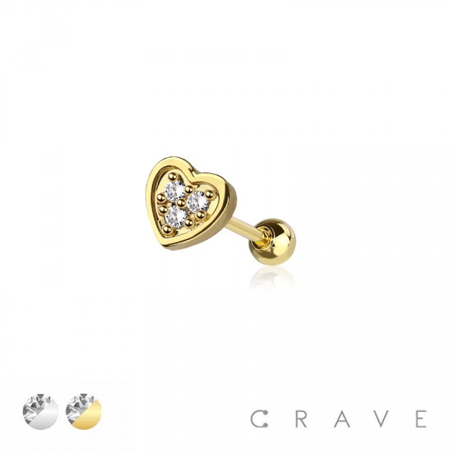 CZ Paved Heart Cartilage Bar