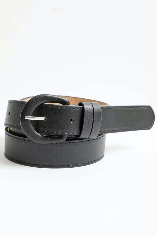 Classic Vegan Leather Belt - Stylish Round Buckle