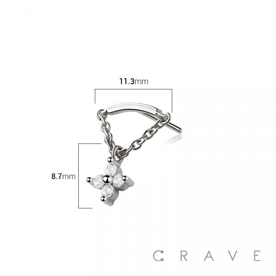 Cross Flower Chain Dangle Threadless Push In Labret
