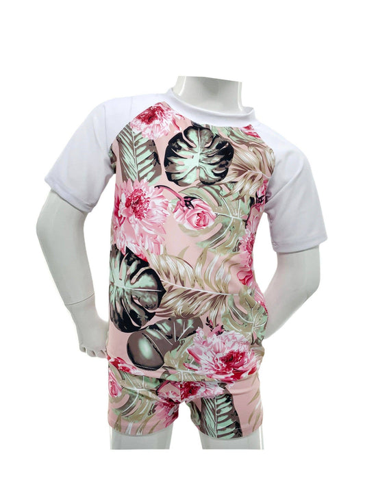 Girls Half Sleeve Rashguard Top & Surf Short Set.