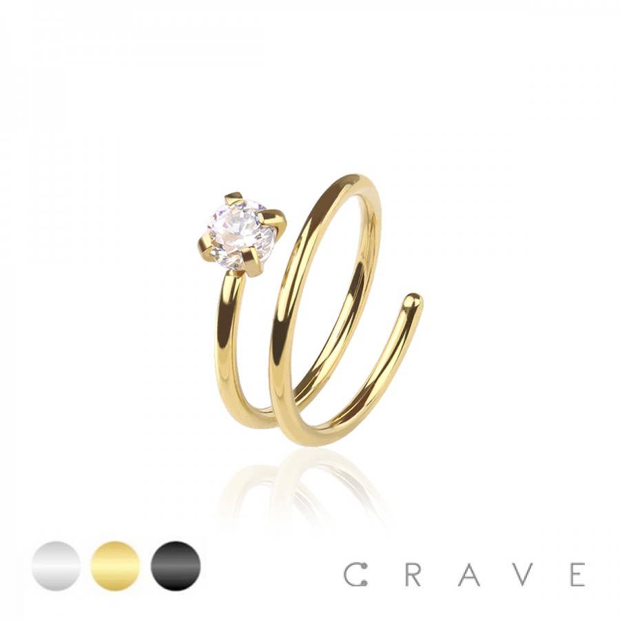 Round CZ Prong Double Hoop Annealed Nose Ring 