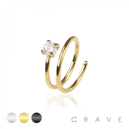 Round CZ Prong Double Hoop Annealed Nose Ring 