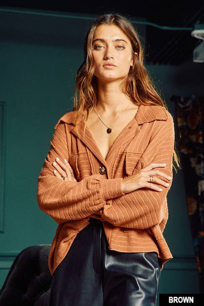 Slouchy Rib Knit Cropped Shacket