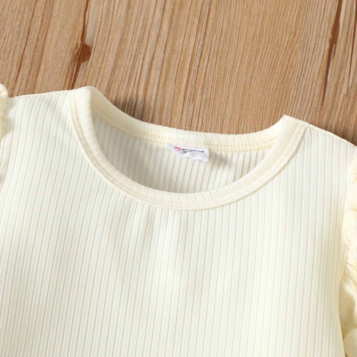 Girl's Textured Ribbed Long Puff-Sleeve Top