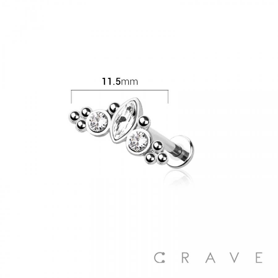 CZ Paved Triple Gem w/Cluster Labret