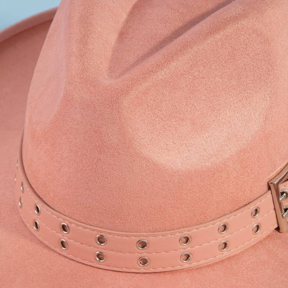 Grommet Belt Faux Suede Fedora Hat